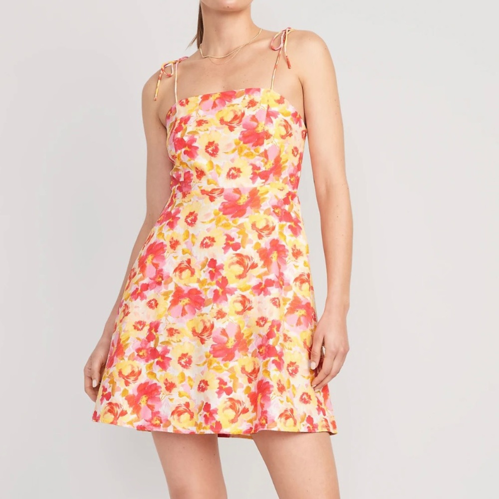 Fit & Flare Floral Tie-Shoulder Mini Cami Dress